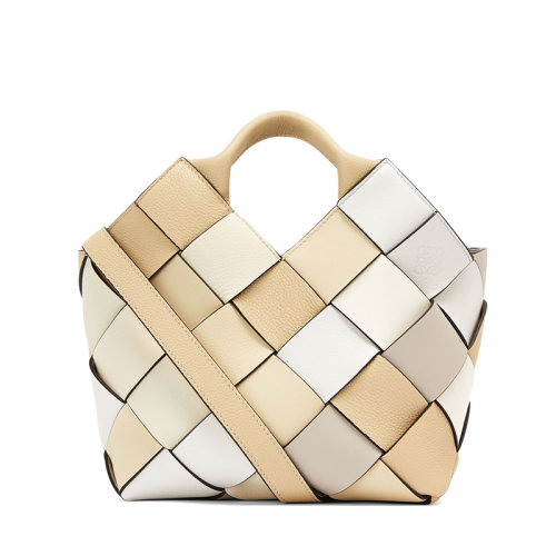 LOEWE/羅意威 22春夏新款Surplus系列 女士小號(hào)米色奶油色牛皮革編織單肩手提籃A521T32X20-2156
