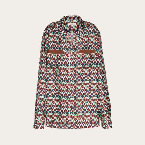  VALENTINO華倫天奴 22年秋冬 男士 長(zhǎng)袖襯衫 CHEMISE STYLE PYJAMA EN SOIE a IMPRIMé OPTICA