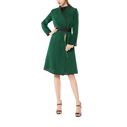 pin/品·祥云紗 綠色龜紋電力紡 正反兩穿 女士連衣裙 風(fēng)衣裙 雙劍 女裝定制