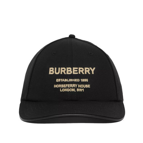 BURBERRY/博柏利 22年秋冬新款 女士黑色/米色棉質(zhì)羔羊皮滾邊搭配品牌Horseferry刺繡棒球帽80576251