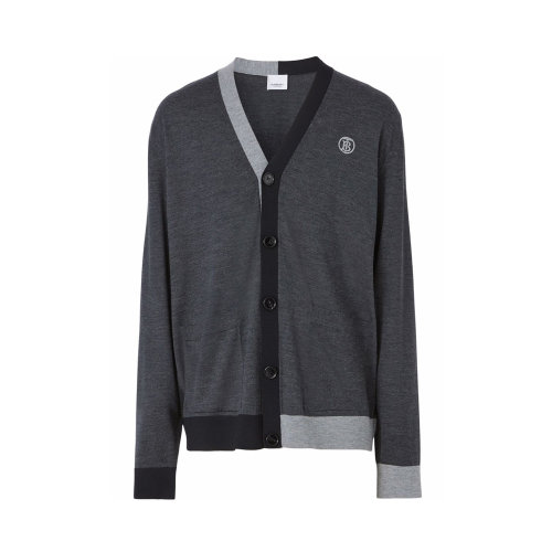 BURBERRY/博柏利 男士灰色羊毛混紡真絲V領(lǐng)開衫 8048096-A1208