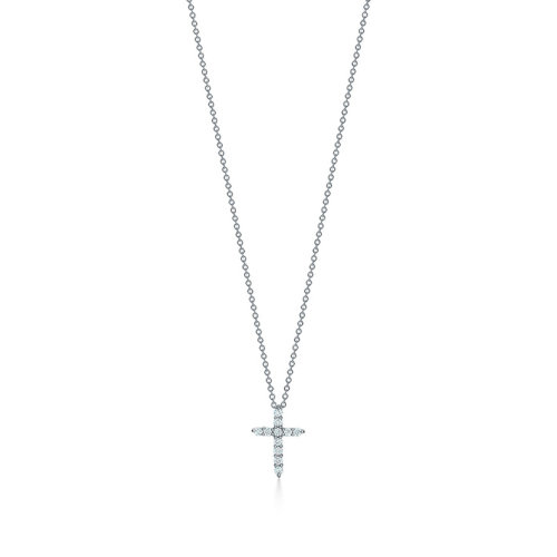 Tiffany & Co./蒂芙尼  19冬季新款女士鉑金鑲嵌鉆石十字吊墜項(xiàng)鏈 67124723