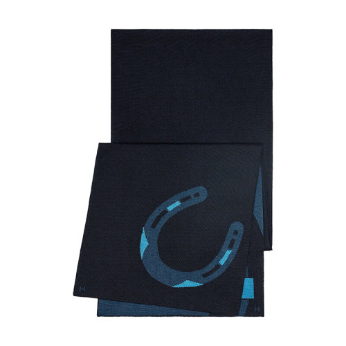 HERMES/愛(ài)馬仕 22年早春新款 Too Lucky系列 男士深藍(lán)色/天藍(lán)色羊絨羊毛混紡圍巾H733807T01