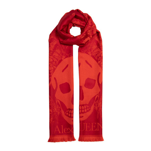 Alexander McQueen/亞歷山大麥昆 女士拼色羊毛經(jīng)典骷髏頭圖案印花披肩圍脖圍巾 646450-3200Q 多色可選