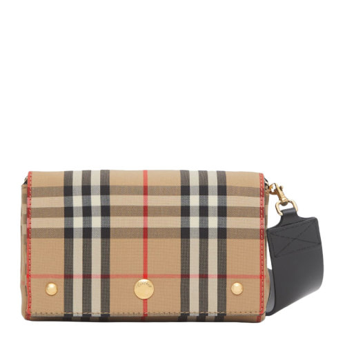 BURBERRY/博柏利 小號(hào) Vintage 格紋拼皮革斜背包 皮質(zhì) 80264541