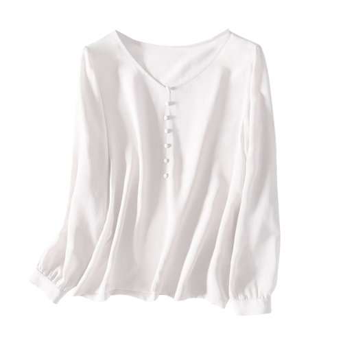 GeleiStory/GeleiStory 新款高姆米定制真絲馬卡龍色重工V領(lǐng)包扣長(zhǎng)袖真絲襯衫 女士長(zhǎng)袖襯衫