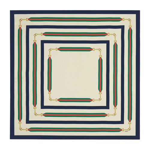 GUCCI/古馳 女士象牙色真絲馬銜扣圖案圍巾6267813G0019200