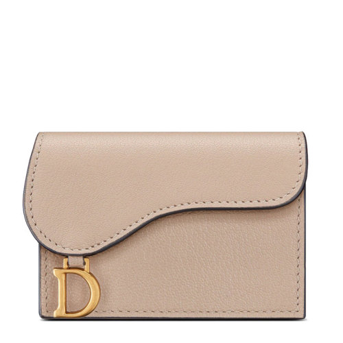 DIOR/迪奧 22新款SADDLE系列 女士榛子色山羊皮飾字母D吊飾金扣翻蓋開合馬鞍錢包卡包零錢包S5611CCEH_M45U