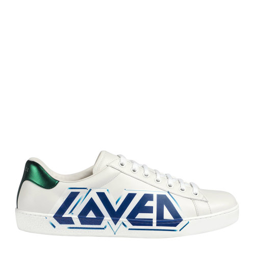 GUCCI 古馳 ACE系列 白色LOVED印花低幫系帶 男士休閑運(yùn)動(dòng)鞋小白鞋男鞋