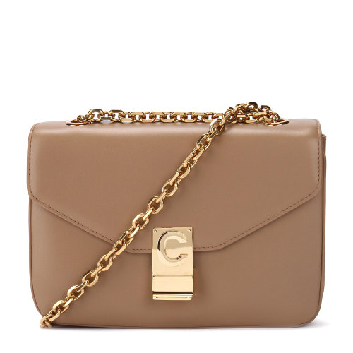 CELINE/賽琳女士鏈條logo按扣單肩斜挎ins風(fēng)背包皮革信封包187253BFB女包