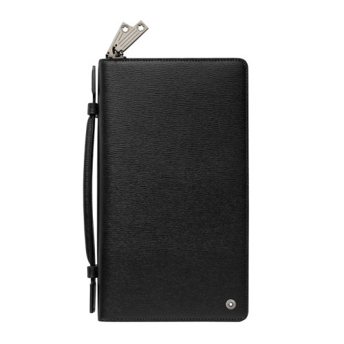 MontBlanc/萬寶龍 男士黑色皮革拉鏈錢包錢夾 114685