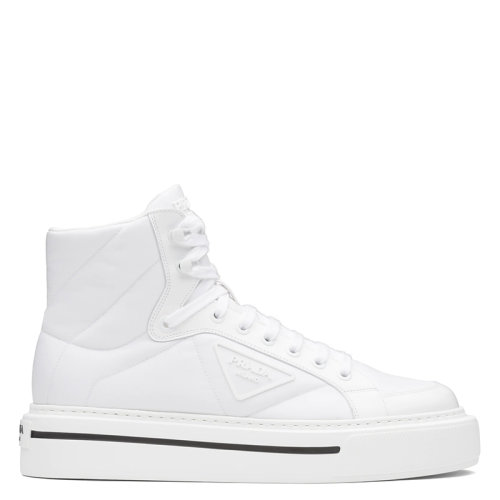 PRADA/普拉達(dá)  Macro Re-Nylon系列 男士白色再生尼龍和亮面皮革高幫運(yùn)動鞋2TG183_3LF5_F0009