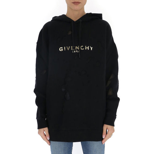Givenchy 紀(jì)梵希 女裝 服裝黑色抽繩連帽logo標(biāo)識(shí)印花套頭衫 女士衛(wèi)衣