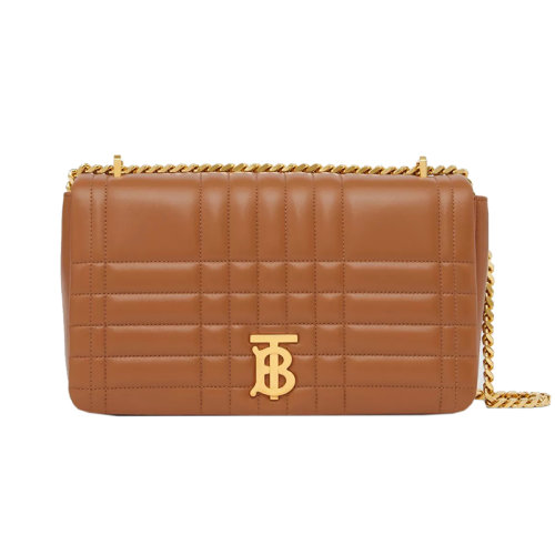 BURBERRY/博柏利 22新款 Lola系列 女士中號(hào)楓棕色絎縫小羊皮翻蓋磁扣開(kāi)合字母金色金屬配件調(diào)節(jié)鏈條肩帶單肩斜挎包80595081