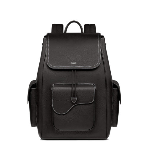 DIOR/迪奧  SADDLE系列 男士黑色粒面小牛皮鞍形翻蓋抽繩雙肩包1ADBA161YKK_H00N