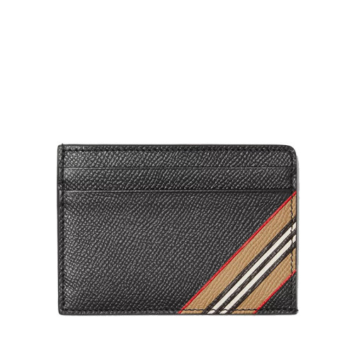 BURBERRY/博柏利 22春夏新款 男士黑色粒紋皮革標(biāo)志條紋印花卡片夾80330741