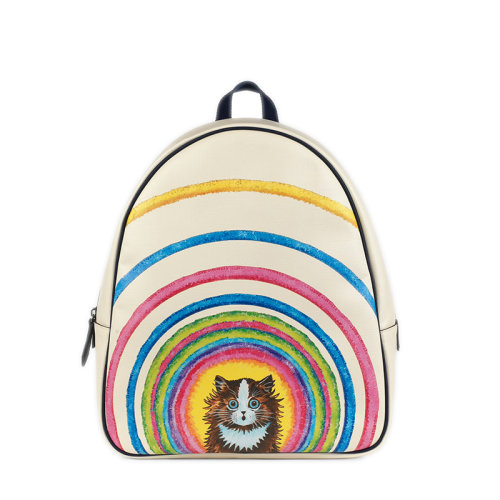 GUCCI/古馳  兒童款多彩帆布材質(zhì)深藍(lán)色細(xì)節(jié)貓咪印花拉鏈開合雙肩背包685234USKAN9193