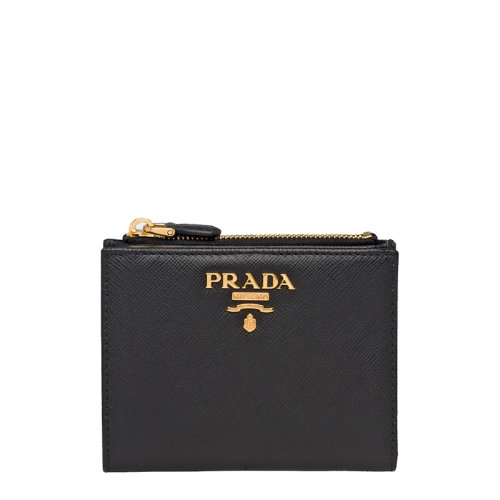PRADA/普拉達(dá) 22春夏新款 女士黑色皮革金標(biāo)小型錢包1ML023_QWA_F0002
