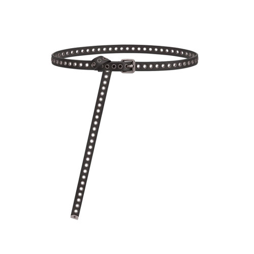 DIOR/迪奧 22年春夏新款 DIOREVOLT系列 女士黑色光滑牛皮革搭配金屬孔眼銀扣搖滾風格腰帶15毫米B0299BWFE_M900