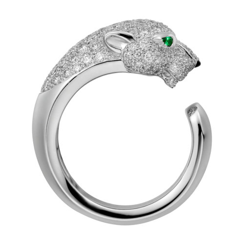 CARTIER/卡地亞 Panthère 系列 18K金白金鉆石祖母綠瑪瑙戒指 鑲嵌137顆明亮切割鉆石N4224900