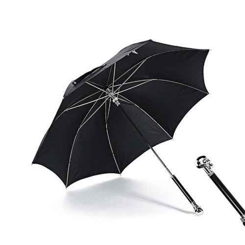 Alexander McQueen/亞歷山大麥昆  男女中性錦綸仿古骷髏頭手柄長(zhǎng)柄雨傘 559754 3A38Q