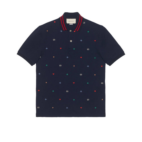 GUCCI/古馳  19新款男士彩色刺繡短袖POLO衫 574085XJBAA4437