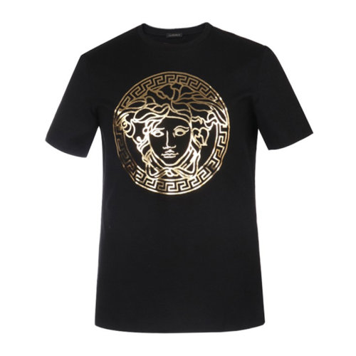 VERSACE/范思哲 女士純色棉質(zhì)經(jīng)典字母徽標(biāo)美杜莎頭像裝飾圓領(lǐng)上衣短袖T恤 A85756-A228806 多色可選