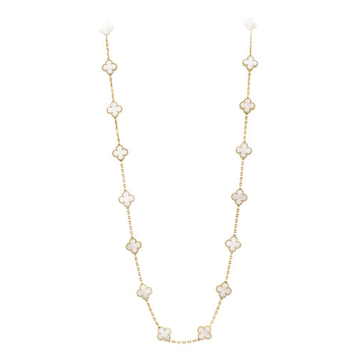 Van Cleef & Arpels/梵克雅寶 經(jīng)典Vintage Alhambra系列 18k金黃金鑲白色珍珠母貝20四葉草長項鏈VCARA42100