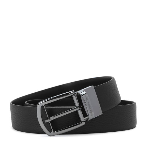 ERMENEGILDO ZEGNA/杰尼亞 黑色粒面小牛皮配光滑小牛皮雙面皮帶 男士腰帶 小牛皮腰帶/皮帶男 BALC1A-401B-NER