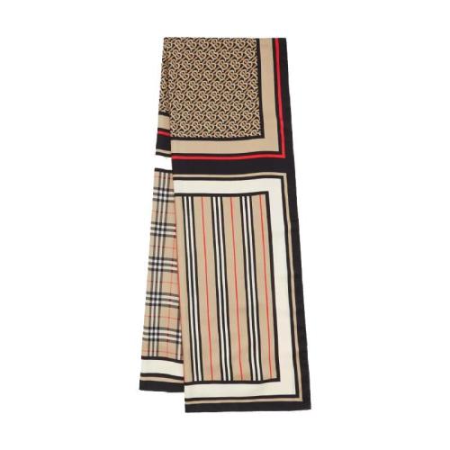 BURBERRY 22年秋冬 女士 專屬標(biāo)識拼典藏條紋格紋絲巾 80119511