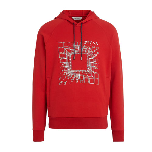 Z Zegna 紅色 魔方圖案標志性連帽衛(wèi)衣 ZZ858R-VV458-8R1
