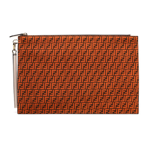 FENDI/芬迪FF老花圖案女士大號(hào)牛皮革手拿包8N0178AFIS