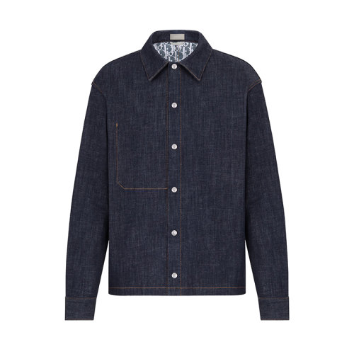 DIOR/迪奧 22年早春新款 男士藍(lán)色棉質(zhì)混紡牛仔布內(nèi)部通體老花印花外套襯衫033D490A226X_C580