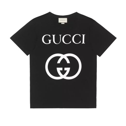 GUCCI/古馳 22年春夏新款 男士黑色純棉互扣式雙G超大造型短袖T恤493117X3Q351289