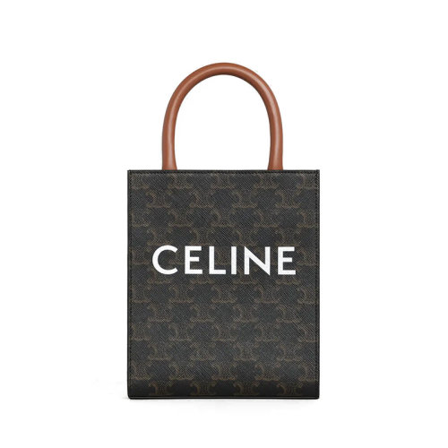 CELINE/賽琳 2020早秋新款 經(jīng)典TRIOMPHE系列 棕色老花帆布垂直迷你手提購物包194372BZK.04LU