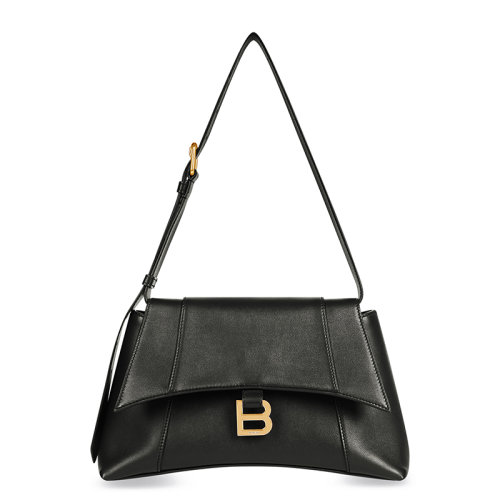 Balenciaga/巴黎世家 20  DOWNTOWN系列 女士小號黑色光滑半亮面小牛皮復(fù)古金色飾面B徽標(biāo)單肩斜挎包67135329S1M1000