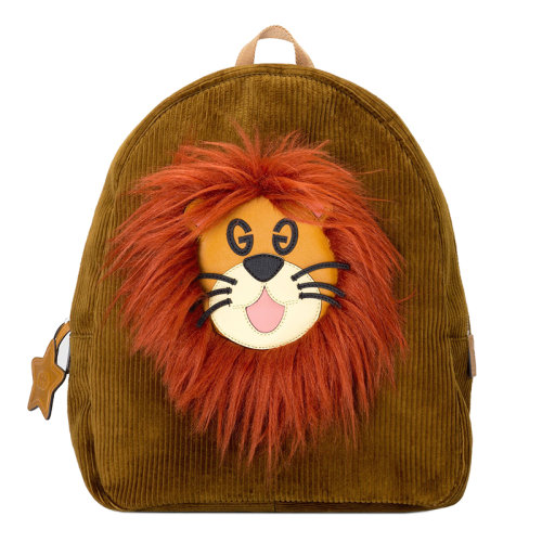 GUCCI/古馳 22新款 兒童款深橄欖綠燈芯絨星星GG拉鏈拉鏈開合獅子造型雙肩背包7048432S8DN2887