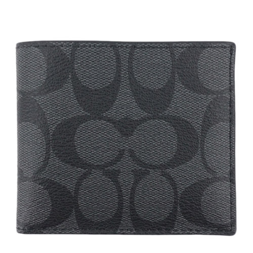 COACH/蔻馳 男士經(jīng)典老花C文logo印花對(duì)折二折短款錢(qián)包錢(qián)夾卡包卡夾男包PVC F66551QBMI5