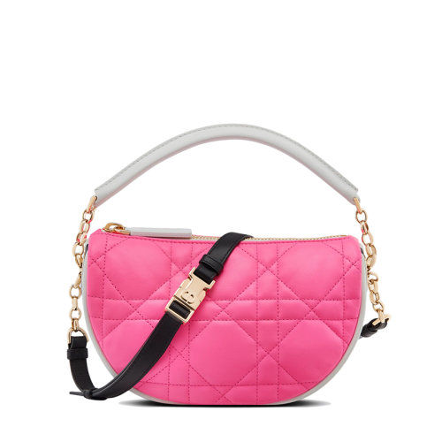 DIOR/迪奧 22春夏新款VIBE HOBO系列 女士小號熒光粉色藤格紋羊皮革單肩斜挎手提包M7200ODDO_M956