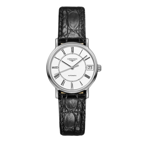LONGINES/浪琴 時尚系列 男女同款亞光白色自動機(jī)械精鋼表盤和皮革表帶腕表30毫米L4.322.4.11.2