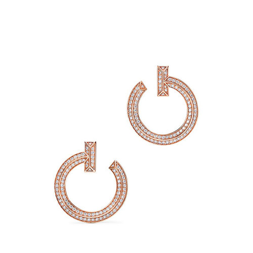 Tiffany & Co./蒂芙尼  T1系列 18K金玫瑰金和明亮式切割鉆石耳環(huán)68408113