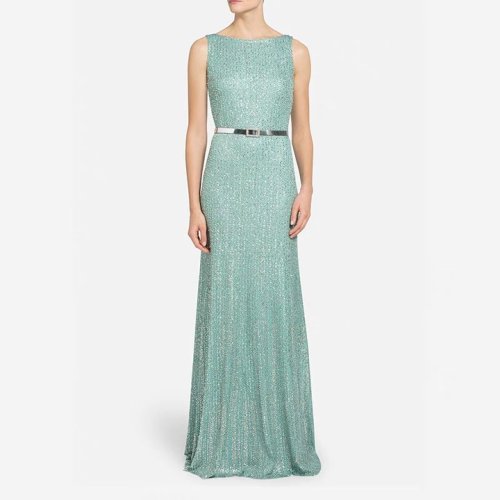 St.John/盛薔女士藍(lán)色金屬感無袖垂感針織女士禮服K1200R2