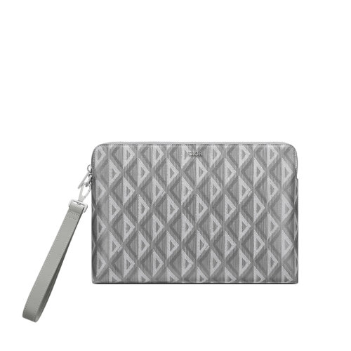 DIOR/迪奧 22春夏新款 男士灰色CD Diamond圖案帆布拉鏈開合可拆卸皮革帶手提包手拿包2ESCA251DCO_H42E