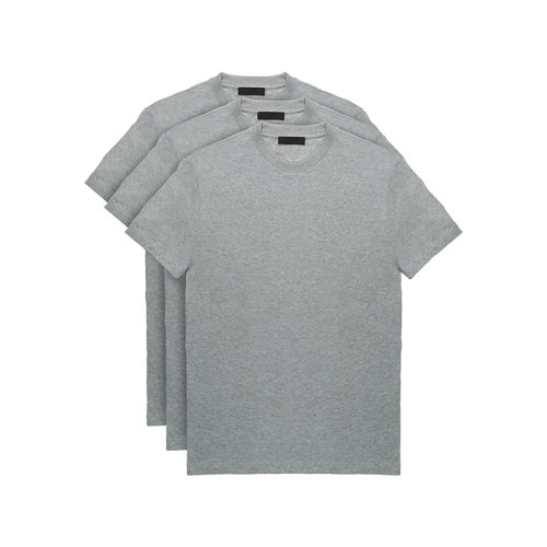 PRADA/普拉達(dá) 22年春夏新款 男士灰色純棉三角徽標(biāo)圓領(lǐng)短袖T恤三件套UJM492_ILK_F0031_S_181