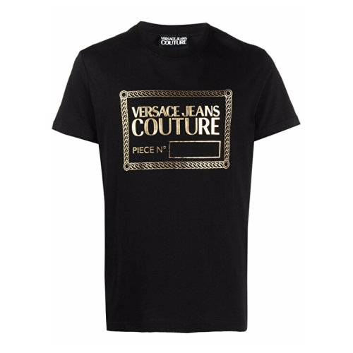 VERSACE JEANS/范思哲牛仔 男士黑色棉質(zhì)經(jīng)典字母徽標(biāo)印花裝飾圓領(lǐng)短袖上衣T恤 71GAHT27-CJ00T-G89