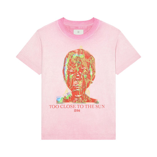 Givenchy/紀梵希 23年早春新款 BSTROY聯(lián)名系列 男士亮粉色純棉面孔印花短袖T恤BM716N3Y9L-670