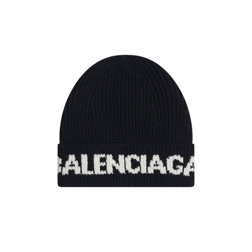 Balenciaga/巴黎世家新款 男女同款黑色純羊毛白色LOGO針織毛線帽675327T16150107