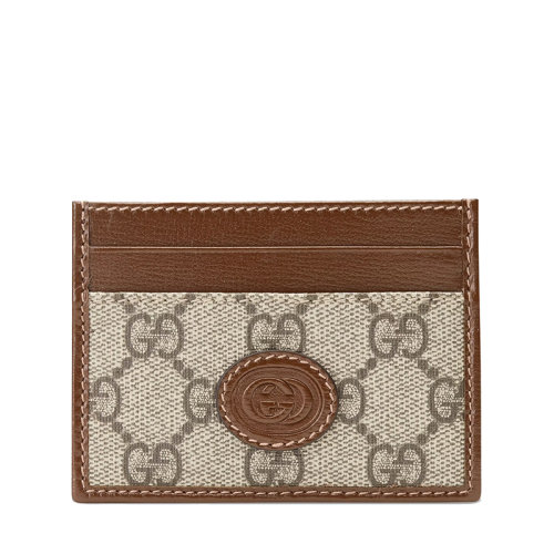 GUCCI/古馳   男女同款經(jīng)典老花帆布棕色皮革飾邊卡包卡片夾67300292TCG8563