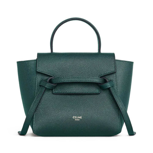 CELINE/賽琳 經(jīng)典款BELT PICO系列 綠色荔枝紋小牛皮手提單肩金扣PICO鯰魚(yú)包194263ZVA.31AN