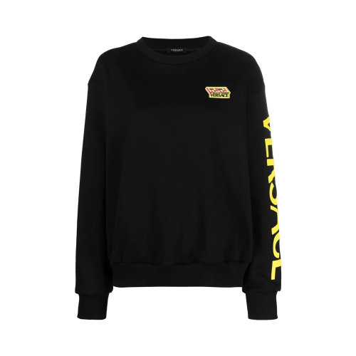VERSACE/范思哲 女士黑色棉質(zhì)霓虹徽標(biāo)圖案圓領(lǐng)長(zhǎng)袖上衣衛(wèi)衣運(yùn)動(dòng)衫 10021731-A01174-1B000